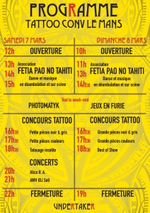 Programme tattoo conv le mans 5 - 7 et 8 mars 2026